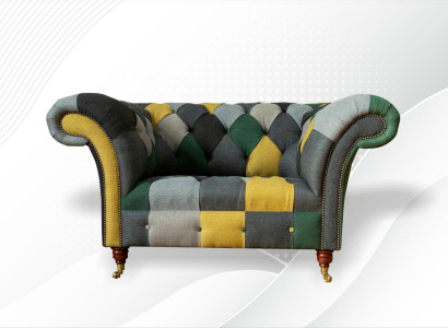 Chesterfield armchair, TV couch, 1.5-seater sofa, textile fabric couches, upholstery